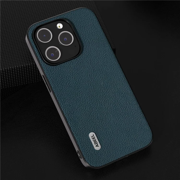 ABEEL - ABEEL iPhone 15 Pro Max Mobilskal Äkta Läder Litchi - Grön