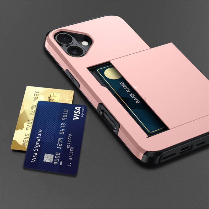 Amorus - AMORUS iPhone 17 Mobilskal Med Glidande Korthållare - Svart