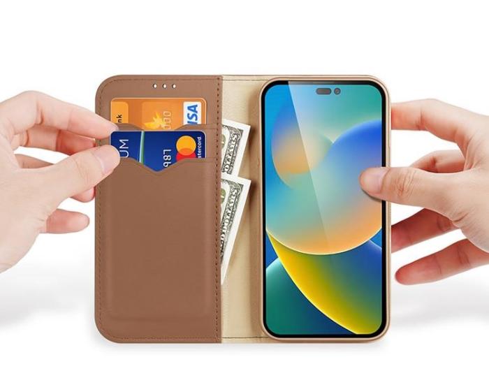 Dux Ducis - Dux Ducis iPhone 14 Pro Plånboksfodral Äkta Läder Hivo Flip - Brun