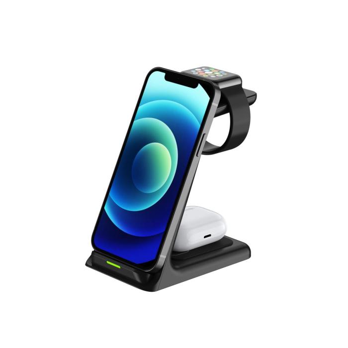 SiGN - SiGN 3in1 15W Trådlös laddare iPhone - Apple Watch - AirPods - Svart