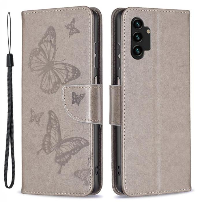 A-One Brand - Butterfly Imprinted Plånboksfodral Galaxy A13 4G - Grå