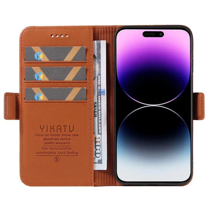 YIKATU - YIKATU iPhone 15 Pro Max Plånboksfodral - Brun