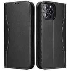 FIERRE SHANN - FIERRE SHANN iPhone 14 Pro Max Pl&aring;nboksfodral &Auml;kta l&auml;der - Svart