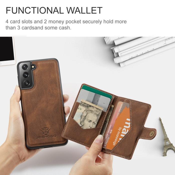 JEEHOOD - JEEHOOD Magnetic Wallet Mobilskal för Samsung Galaxy S21 FE 5G - Brun