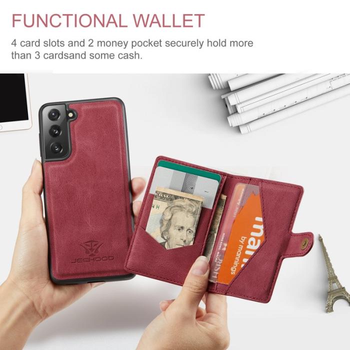 JEEHOOD - JEEHOOD Magnetic Wallet Mobilskal för Samsung Galaxy S21 FE 5G - Röd