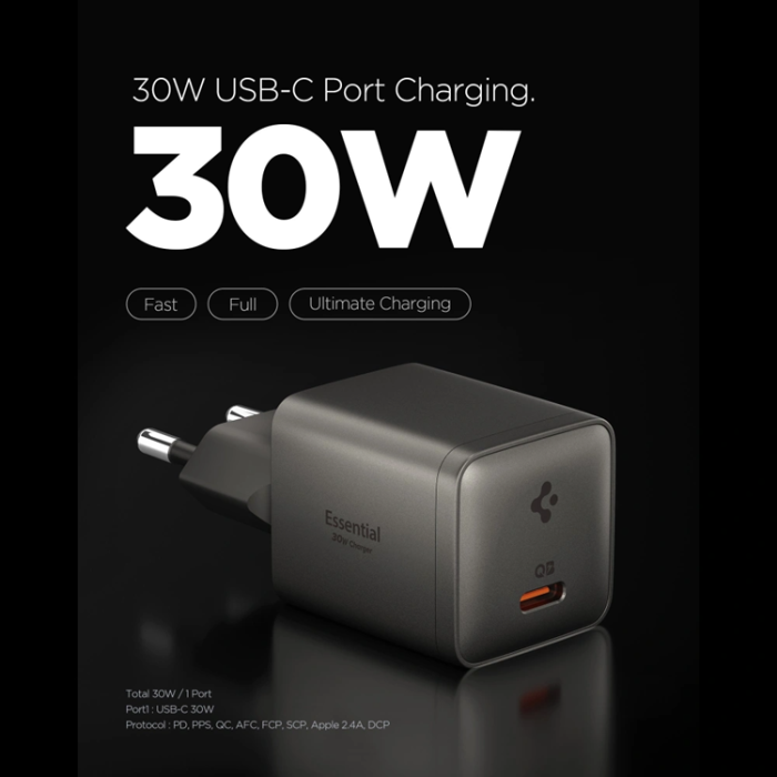 Spigen - Spigen 1-Port Nätverk Laddare 30W EE301EU-GaN - Gunmetall