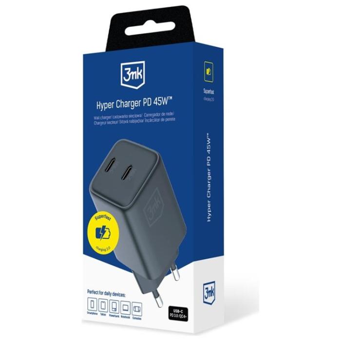 3MK - 3MK Snabbladdare 45W 2xUSB-C QC4+ PPS 2C Super Fast - Svart