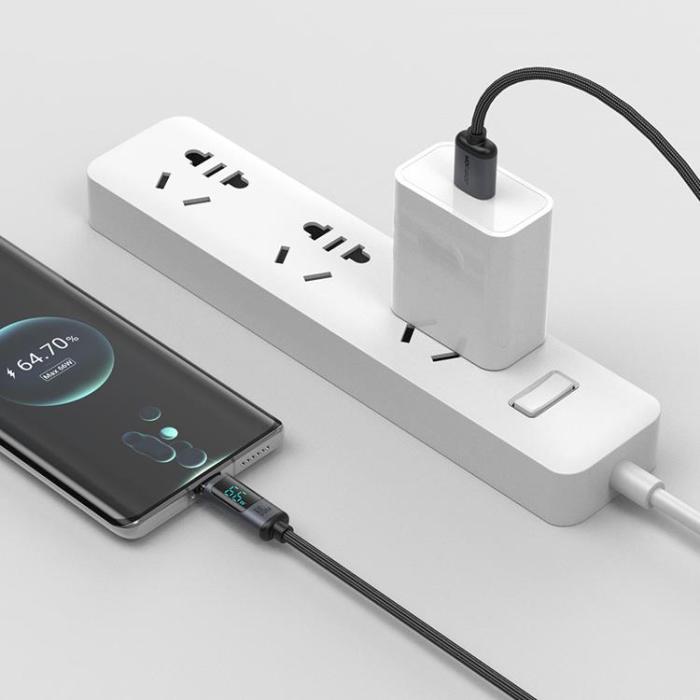 Joyroom - Joyroom USB-C till USB-A kabel 66W med LED display 1.2m - Svart