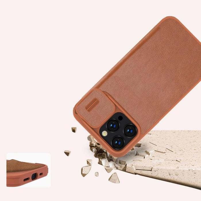 Nillkin - Nillkin iPhone 14 Pro Plånboksfodral QinPro Läder - Brun