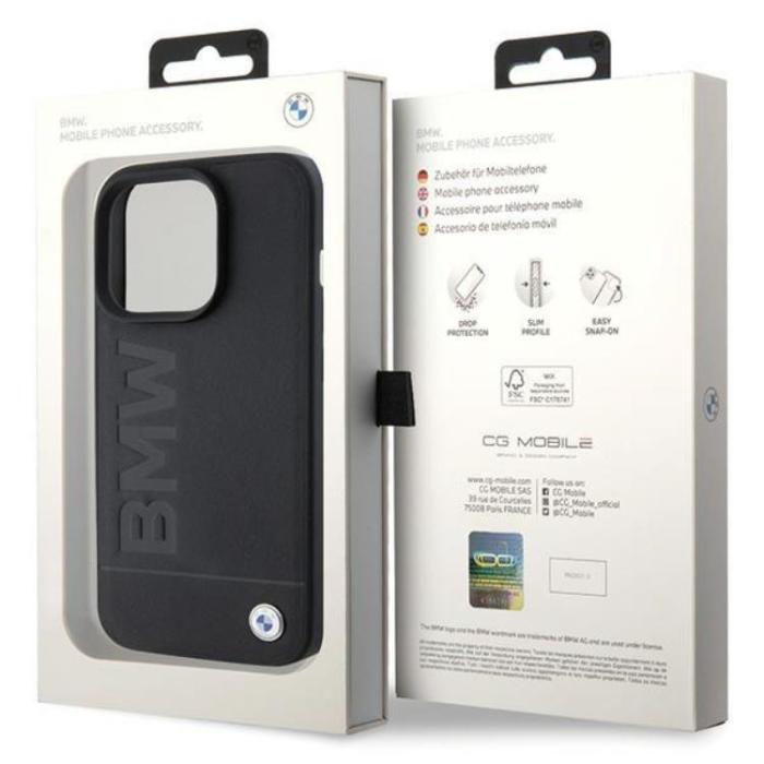BMW - BMW iPhone 15 Pro Mobilskal Magsafe Läder Hot Stamp - Svart