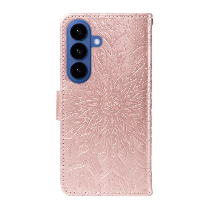 OEM - Samsung Galaxy S26 Plus Plånboksfodral Konstläder Solrostryck - Roséguld
