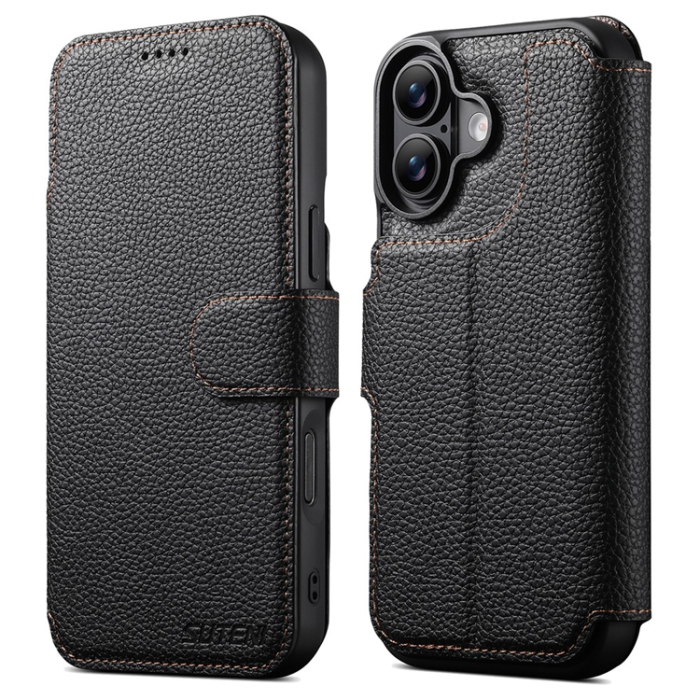SUTENI - SUTENI iPhone 17 Plånboksfodral MagSafe Detachable Litchi