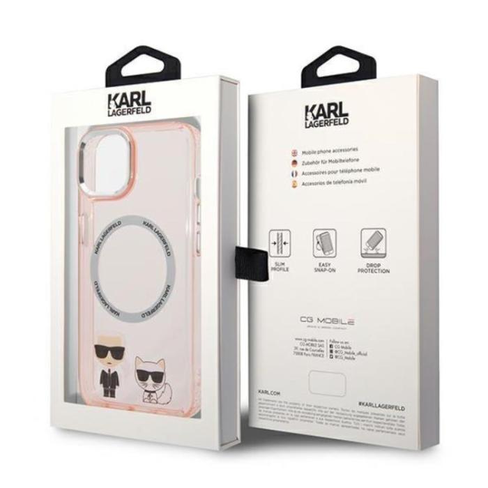 KARL LAGERFELD - Karl Lagerfeld iPhone 14 Plus Skal Magsafe Karl & Choupette Aluminum - Rosa