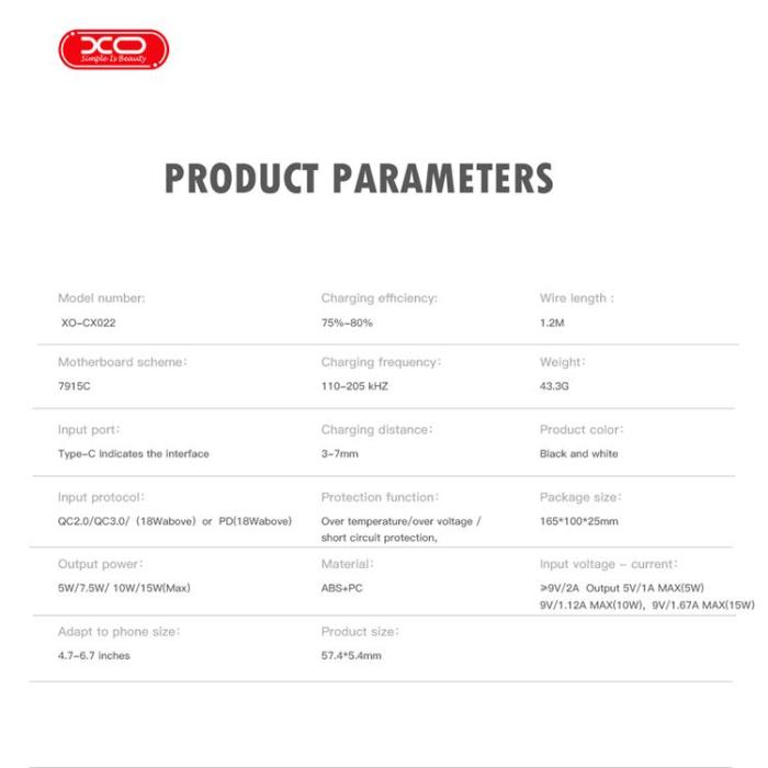 XO - XO Magnetisk Trådlös Laddare 15W CX022 - Svart