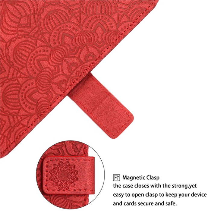 A-One Brand - Galaxy A14 5G/4G Plånboksfodral Mandala Flower Imprinted - Röd