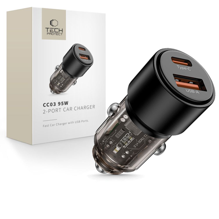 Tech-Protect - Tech Protect Billaddare USB-A Till USB-C 95W - Svart