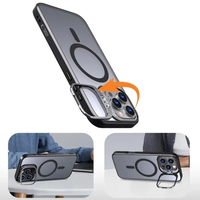 Tech-Protect - Tech-Protect iPhone 16 Pro Mobilskal Magsafe Magstand - Matt Svart