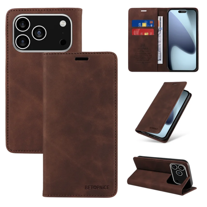 BETOPNICE - Betopnice iPhone 17 Pro Max Plånboksfodral Magnetic RFID Blocking - Brun