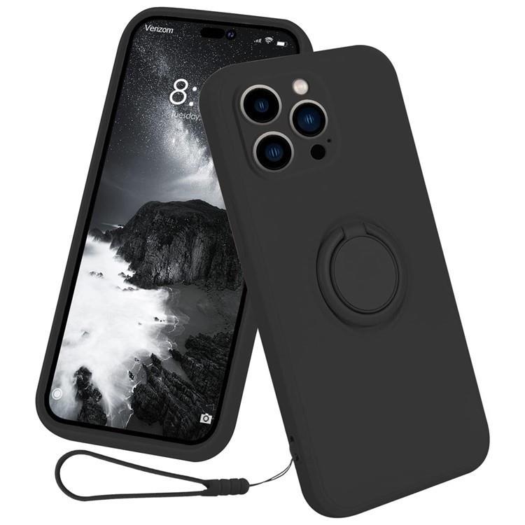 iPhone 15 Pro Max Mobilskal Ringhållare Liquid Silikon - Svart | 2353 | AlltMobil