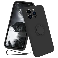OEM - iPhone 15 Pro Max Mobilskal Ringhållare Liquid Silikon - Svart