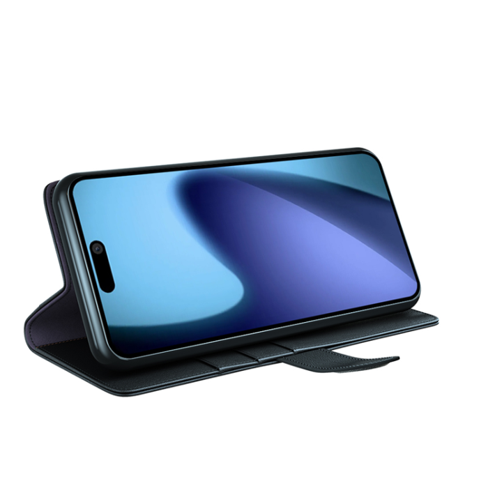 A-One Brand - iPhone 17 Air Plånboksfodral Äkta Läder - Svart