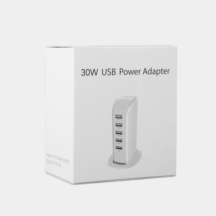 OEM - Laddare 5x USB med Inbyggd Strömkabel EU - Vit