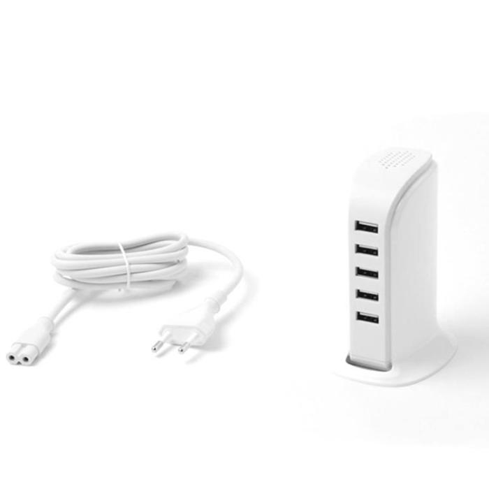 OEM - Laddare 5x USB med Inbyggd Strömkabel EU - Vit