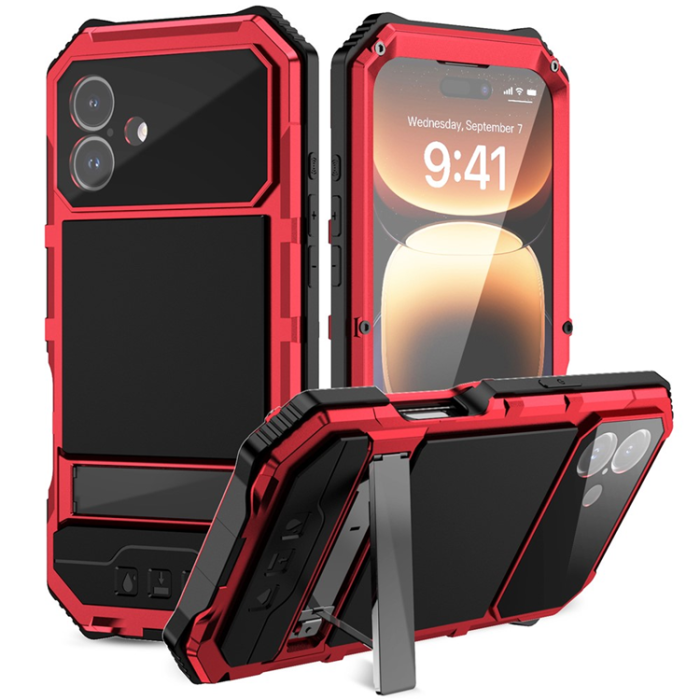 R-JUST - R-JUST iPhone 16 Plus Mobilskal med Härdat Glas - Röd