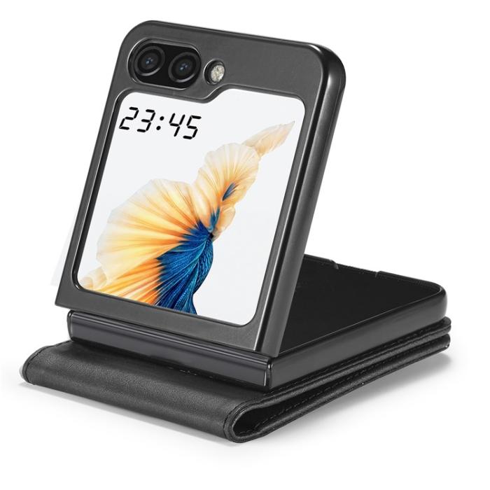 LC.imeeke - LC.IMEEKE Galaxy Z Flip 5 Mobilskal Korthållare Calf - Svart