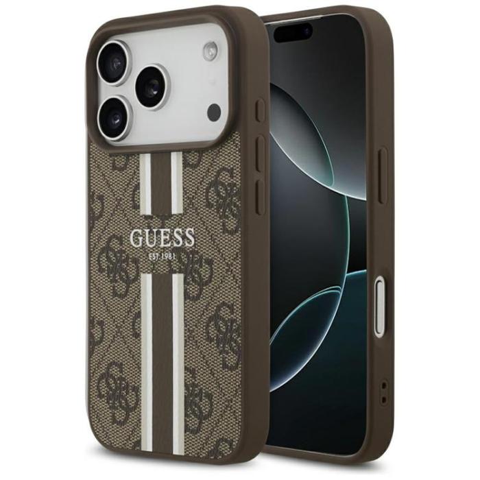 Guess - Guess iPhone 17 Pro Mobilskal MagSafe 4G Printed Stripes - Brun