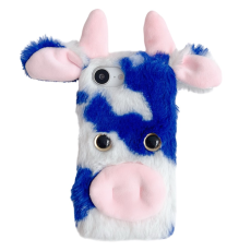 A-One Brand - iPhone 16e Mobilskal Fluffy Cute Cow Plush TPU - Blå