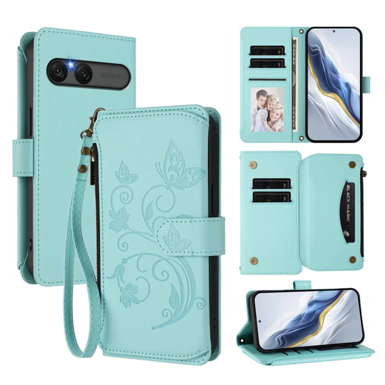 Sony Xperia 10 VII Konstläder Plånboksfodral Butterfly Floral - Grön | 2353 | AlltMobil