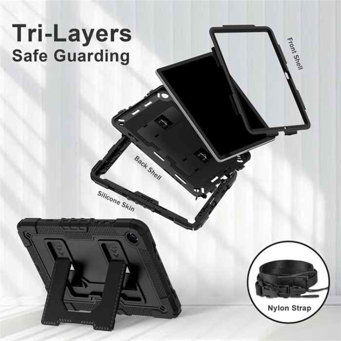 A-One Brand - Galaxy Tab A9 Plus Skal Kickstand Med Rem Anti Drop - Svart
