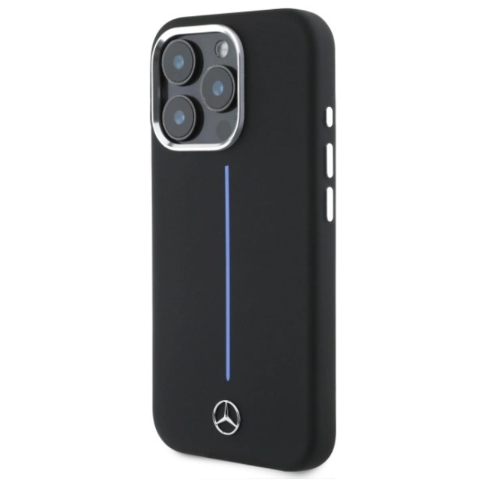 Mercedes - Mercedes iPhone 16 Pro Mobilskal MagSafe Silikon Blå Stripe - Svart