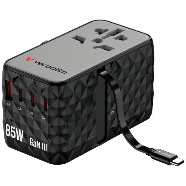 Verbatim Reseladdare GaN 85W PD 3xUSB-C USB-A EU/UK/US - Svart | 505295 | AlltMobil
