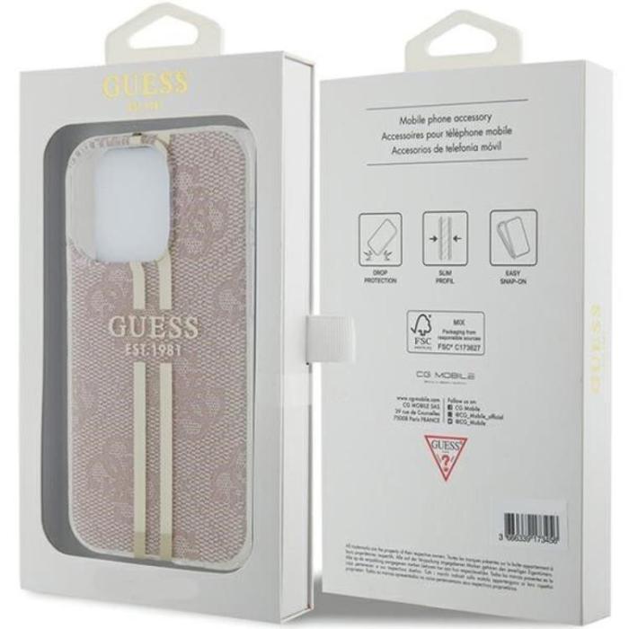 Guess - Guess iPhone 15 Pro Mobilskal Gold Stripes - Rosa