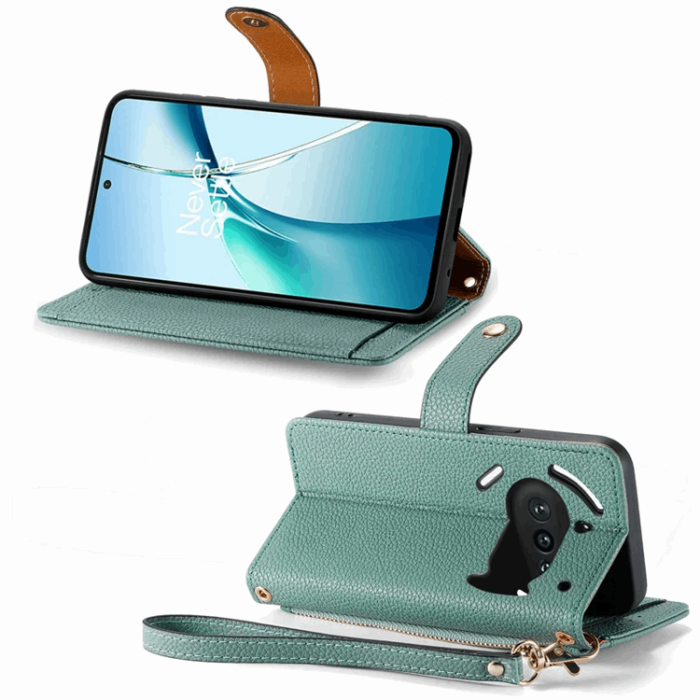 A-One Brand - Nothing Phone (3a) Plånboksfodral RFID Zipper med Rem - Grön