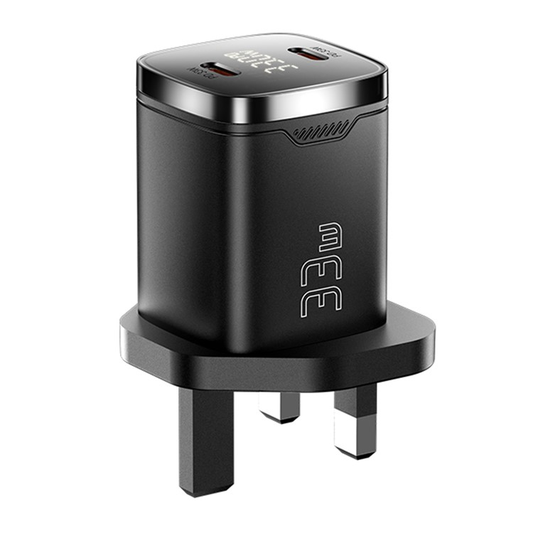 ESSAGER GaN Snabbladdare 33W 2x USB-C PD med LED UK - Svart | 505295 | AlltMobil