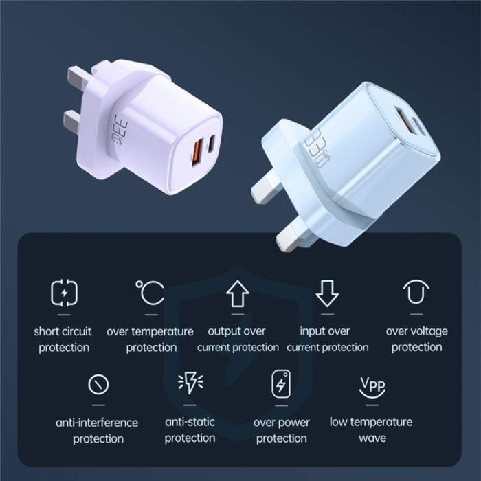 Mcdodo - MCDODO Snabbladdare 33W USB-C - USB-A UK PD Nano - Blå