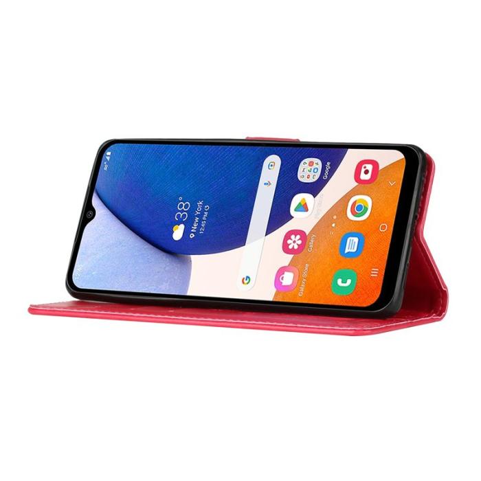 OEM - Samsung Galaxy S26 Plus Plånboksfodral Konstläder Fjäril Blommor - Röd