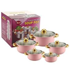 OEM - [5-pack] Ångkokare i Rostfritt Stål med Glaslock för Hem, Hotell - Rosa