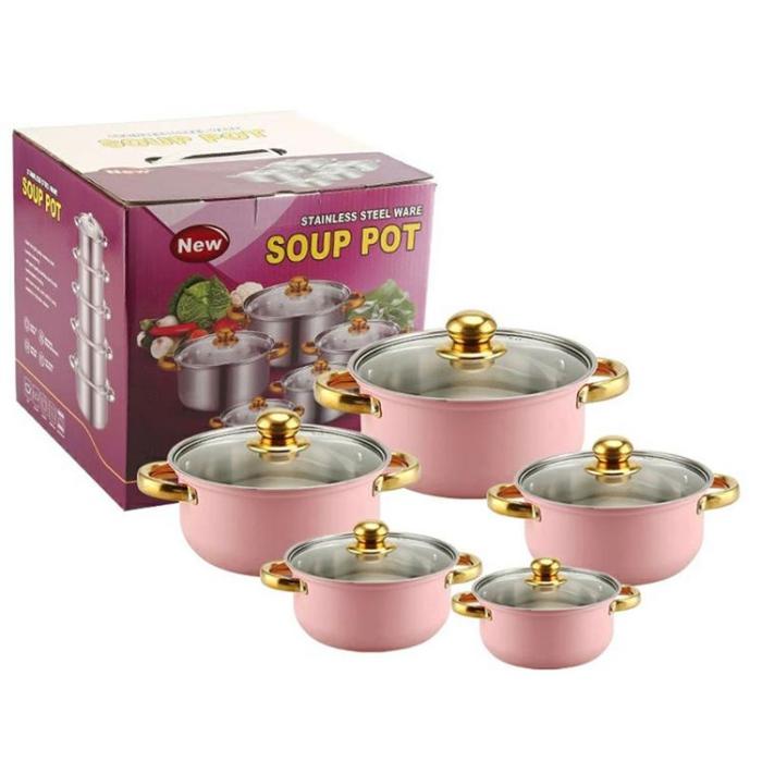 OEM - [5-pack] Ångkokare i Rostfritt Stål med Glaslock för Hem, Hotell - Rosa