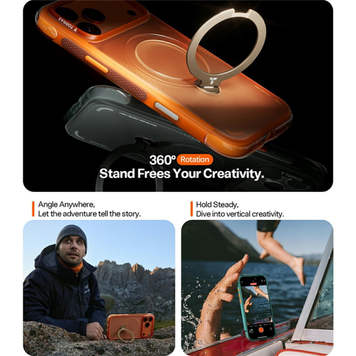 Torras - TORRAS iPhone 17 Pro Mobilskal MagSafe Ostand Q3 Air - Orange