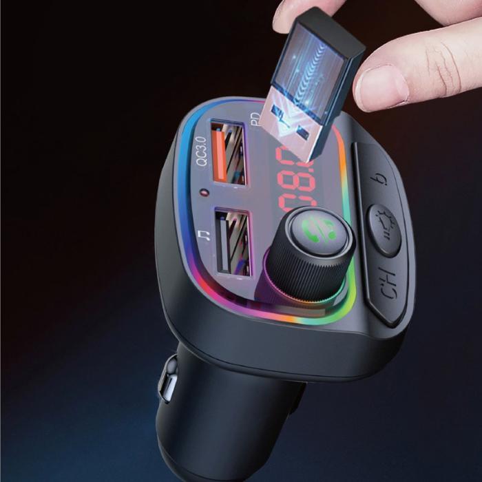 OEM - C14 Färgglad Ljus Dubbel USB Bil Bluetooth-kompatibel MP3 Spelare QC3.0 Laddare