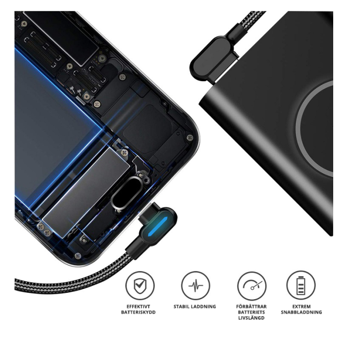 SiGN - SiGN USB-C till USB-A kabel vinklad 5V, 3A, 1m - Svart