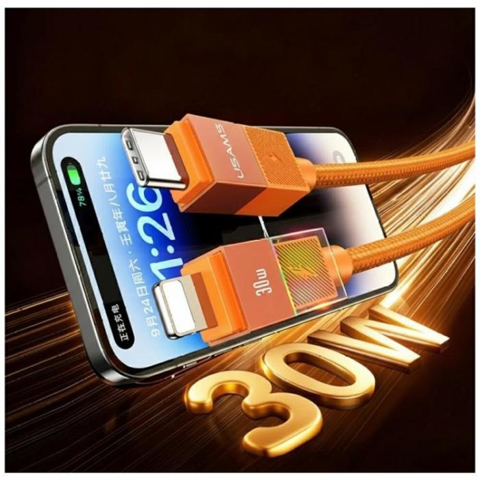 USAMS - USAMS USB-C till Lightning 30W Kabel 1.2m U93 - Orange