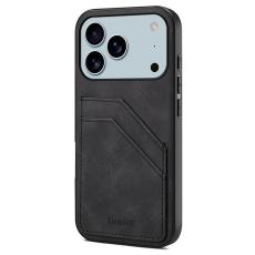 DENIOR - DENIOR Mobilskal till iPhone 17 Pro PU-l&auml;der + TPU + PC - Svart