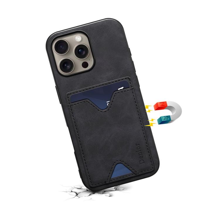 DENIOR - DENIOR iPhone 16 Pro Max Fodral Konstläder Med Kortfack - Svart