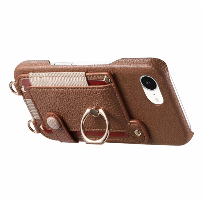 A-One Brand - iPhone 16e Mobilskal med Korthållare Ring Kickstand - Brun