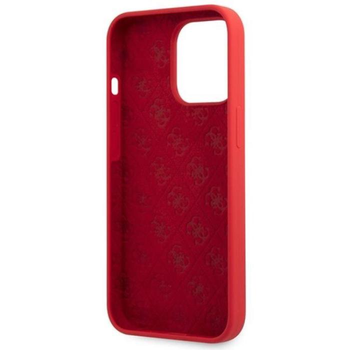 Guess - Guess iPhone 13 Pro Max Mobilskal Silicone Script Gold Logo - Röd